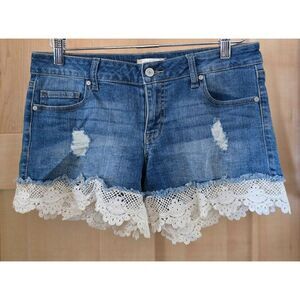 Denim Lace Trim Distressed Shorts Summer Casual fairycore cottagecore bonfire
